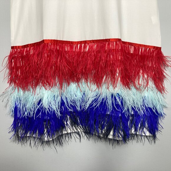 Queen of Sparkles Dress Medium White Red Blue Feathers Patriotic USA Party Fun - Picture 5 of 8